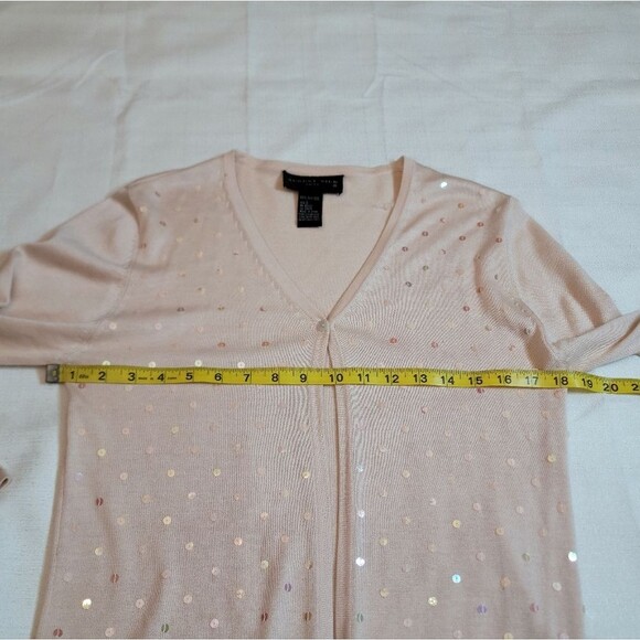 August Silk Knits Beige Sequin One Button Cardigan 100% Silk Size Small - Picture 7 of 11